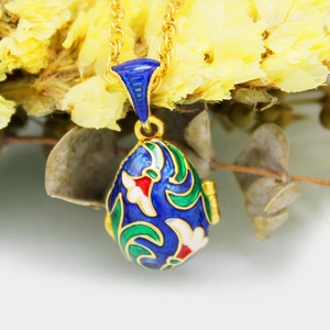 Trang Sức Nữ Phong Cách Nga Lạ Mắt Cho Nữ Mặt Dây Chuyền Hình Quả Trứng Faberge Hình Hoa Màu Xanh Dương Tráng Men Ngày Lễ Phục Sinh Mặt Dây Chuyền Mề Đay - Product Image 4