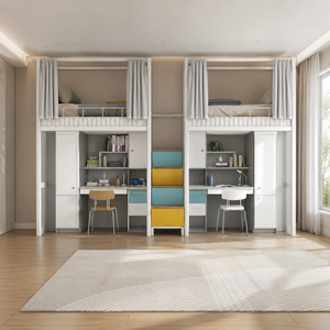Lit superposé en métal avec escalier et table intégrée pour dortoir scolaire, mobilier d'hôtel, design contemporain et tendance, vente en gros - Product Image 1