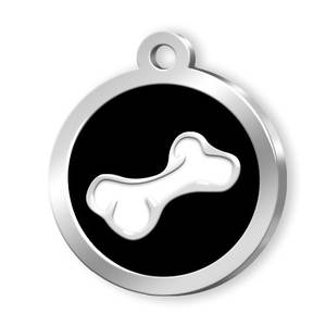 Pendentif d'identification pour chien en métal, design os rond noir - Product Image 1