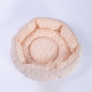 Coussin rond pour animaux de compagnie, beige, en fibre de polyester, lavable à la main, pour petits chiens - Product Image 3