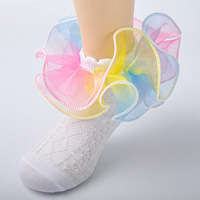 Boutique printemps automne petites filles arc-en-ciel enfants dentelle à volants chaussettes bébé enfant en bas âge moelleux maille gaze princesse coton cheville chaussettes
