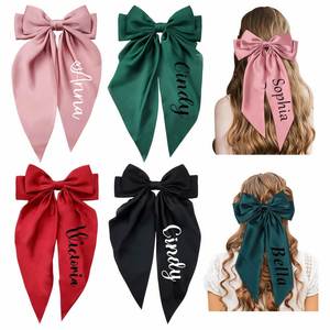 Barrettes à cheveux en satin sur mesure pour femmes, nœud papillon avec long ruban, accessoires de coiffure tendance - Product Image 1