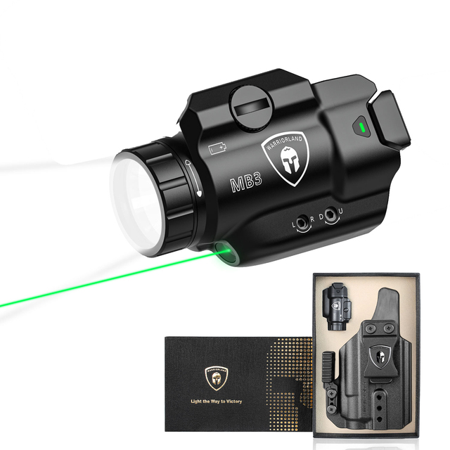 Gun&Flower Compact Universal Gun Light & Green Laser Combo with IWB/OWB Polymer Holster 109m Beam 500 Lumens IPX4 Waterproof