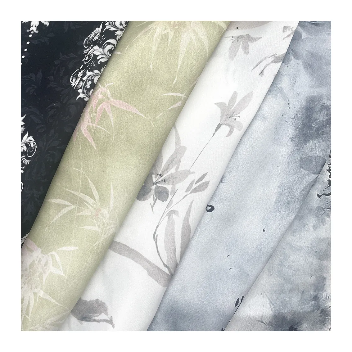 Venda quente de tecido de seda de cetim macio para roupas da moda de qualidade com tinta chinesa e flores estampadas digitais
