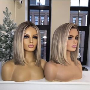 Parrucca Frontale in Pizzo Trasparente con <span class=keywords><strong>Capelli</strong></span> Europei Peruviani, <span class=keywords><strong>Colore</strong></span> Marrone con Meches, Lisci e Allineati alla Cuticola - Product Image 1