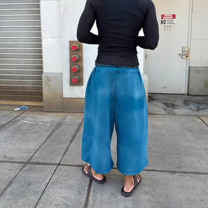 Pantalon Capri en Coton Bleu pour Hommes, Taille Élastique, Décontracté, Respirant, avec Poches, OEM ODM Personnalisé - Product Image 3