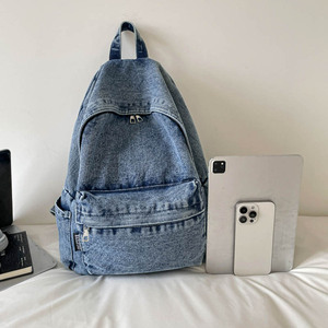 Retro Washed Denim <b>Backpack</b> <b>Large</b> Capacity Vintage Style For Women School College Casual Daypack - Product Image 5
