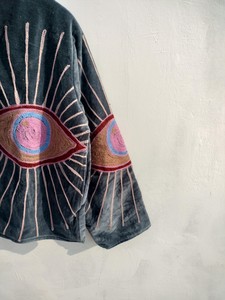 <b>Velvet</b> Embroidered Eye Pattern Suzani <b>Jacket</b> <b>Women</b> Open Front Three Quarter Sleeve Autumn Short Outerwear Hand Embroidery Design - Product Image 3