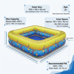 Grande piscine familiale gonflable à thème océan, 2 niveaux, chambres d'air indépendantes, bateau-piscine à imprimé marin bicolore, faible coût - Product Image 3