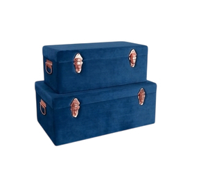 Metal Strap Rectangle Trunk <b>Boxes</b> Set 2 Handcrafted Multifunction Travel Storage Trunks <b>Keepsake</b> Handles Farmhouse Rustic Decor - Product Image 5