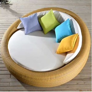 Lit de repos moderne pour patio, mobilier de luxe pour hôtel, chaise longue de jardin en teck et corde, lit de repos extérieur rond en aluminium et rotin tressé avec auvent - Product Image 4