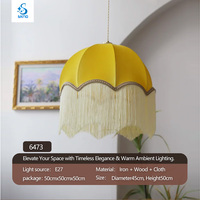 Lustre vintage jaune citron à pampilles, abat-jour pagode central, garantie 3 ans, style américain et français, pour restaurant et chambre, modèle en tissu