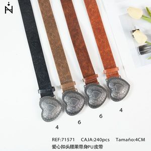 Cintura Angelina con Fibbia a Cuore e Motivo Cashew, Larghezza 4cm, Stile Bohémien in Pelle PU per Donna - Product Image 3