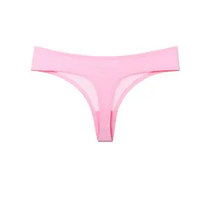 Custom Logo Comfortable Ice Silk Traceless Panties Breathable Panties Seamless Thongs Underwear For Women