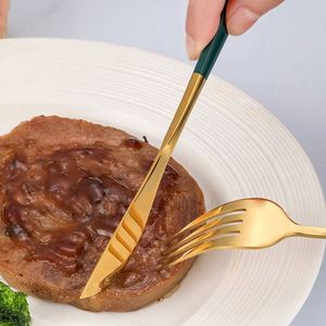 Hot Sale Wood Packing Box Fork Knife Spoon Black Gold Flatware 24pcs Stainless Steel Silverware Cutlery <b>Set</b> for Weeding Party - Product Image 6