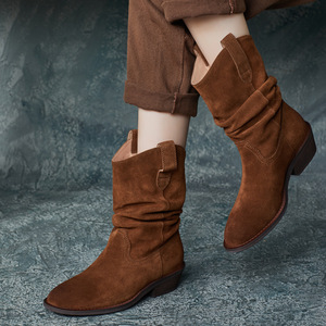 Botines Retro Nuevos de Otoño-Invierno, de Cuero Genuino, Estilo Vaquero, Altos hasta la Rodilla, con Punta Reforzada de Acero, Impermeables - Product Image 1