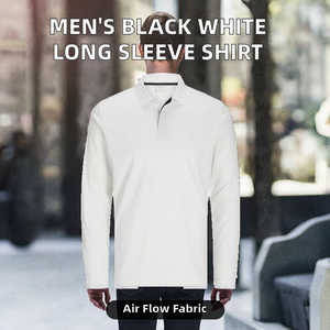 Chemise à manches longues pour homme, géométrique, unie, respirante, 100% polyester tricoté, noir/blanc, taille moyenne - Product Image 2
