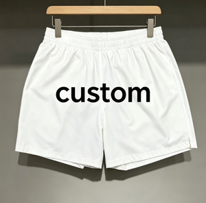 Shorts en polyester blanc pour homme, taille élastique, imprimé lettres sur le devant, décontracté, sport, respirant, mi-longueur - Product Image 3