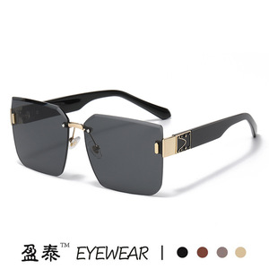 Eyewear Frameless <b>Square</b> <b>Sunglasses</b> UV400 Women's Fashion Street Style Runway Look Black Plastic Metal Frame - Product Image 1