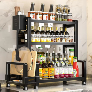 Support de Rangement de Cuisine Multifonctionnel pour Épices, Étagère à Plusieurs Niveaux, Porte-Baguettes et Couteaux en Acier Carbone - Product Image 4