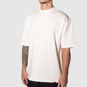 Camiseta masculina de algodão com acabamento em contraste, camiseta luxuosa personalizada para homens, roupa de rua com gola redonda e ombro caído, camiseta pesada para homens