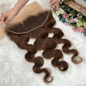 Vente en gros de cheveux humains vietnamiens bruts non traités, densité 150, avec dentelle HD 5x5, 13x4, 13x6 # 4 mèches brunes foncées Body Wave avec frontal <span class=keywords><strong>et</strong></span> closure - Product Image 2