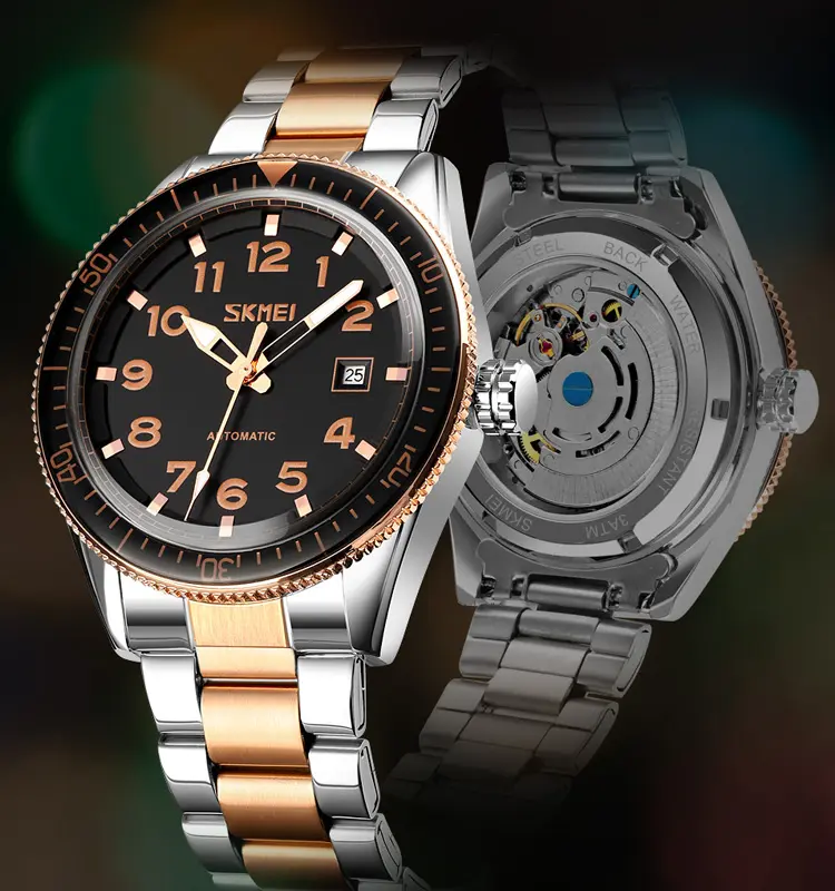 bulk buy from china high quality classic waterproof custom watches for men gold luxury stainless brand automatic skmei 9232