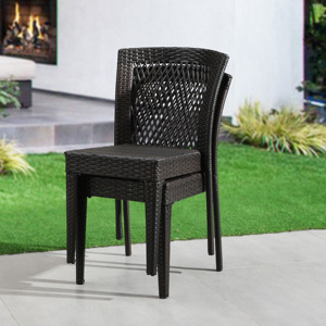 Outdoor Dining <b>Chairs</b> Set of 2, <b>Stackable</b> <b>Chairs</b> with UV-Resistant PE Rattan and Steel Frame - Product Image 2