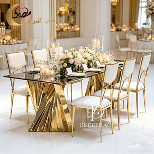 Chaise de mariage élégante et romantique en acier inoxydable doré pour l'ameublement hôtelier, avec coussin en velours/cuir PU pour repas en extérieur - Product Image 5