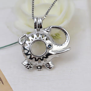 Collier avec pendentif éléphant en argent S925, style européen et américain, accessoires de bricolage, perle vide sans trou, taille de la cage 7-8 mm - Product Image 1