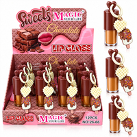 Porte-clés Crème Glacée au Chocolat, Huile à Lèvres Hydratante, Gloss à Lèvres, Boîte de Présentation 12 Pièces, Vente en Gros, OEM