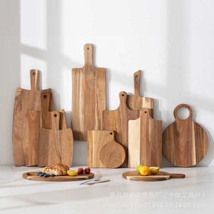 Tabla de cortar de madera de acacia con asa, rectangular, para cocina, para cortar frutas, carne, pizza, madera maciza, diseño original - Product Image 2