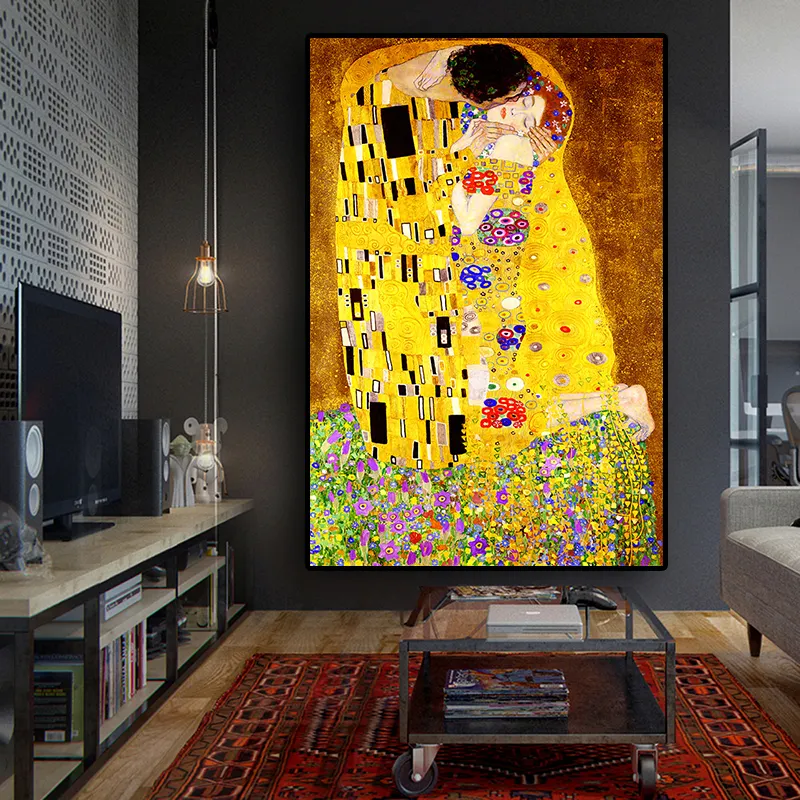 Gustav Klimt Mô Hình Tái Tạo Nụ Hôn Tranh Sơn Dầu Trên Vải Áp Phích Nghệ Thuật Scandinavia Và Tranh In Treo Tường Cho Phòng Khách