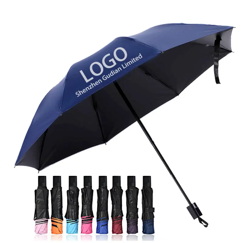 맞춤형 인쇄 광고 비즈니스 선물 판촉 여행 비오는 3 로고가 인쇄 된 접이식 우산 접이식 수동 우산