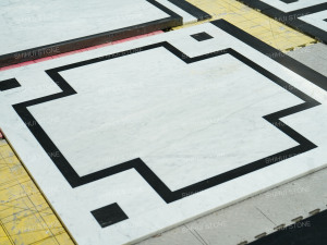 Mosaïque en marbre noir et blanc SH STONE, découpe de précision, motif de <span class=keywords><strong>parquet</strong></span>, médaillon, carrelage de sol pour salon de villa - Product Image 6