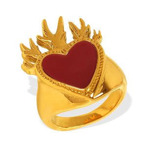 Anillo en forma de corazón con engaste de bisel en tono oro y plata, regalo de joyería de moda unisex - Product Image 5
