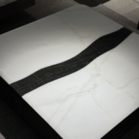 Table basse moderne en marbre blanc Panda de grande taille avec base en bois, table à thé moderne pour salon et hall d'hôtel