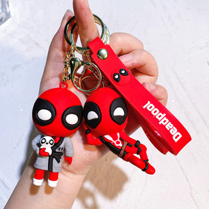QY New 3D PVC Superhero Keychain Dead-pool Cartoon Figure Pendant <b>Key</b> <b>Ring</b> with Wrist Strap - Product Image 3