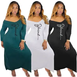 J&H 2022 hot sale bless print long sleeve maxi dress ladies slim fit stretchy casual fall dresses basic wear
