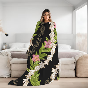 Tùy Chỉnh Puakenikeni Hoa Lei In Hawaii Kích Thước Trung Bình 50*60 Inch 100% Polyester Flannel Chăn - Product Image 2