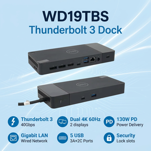 WD19TBS Thunderbolt 3 ドッキングステーション（180W電源対応、デュアル<span class=keywords><strong>4K</strong></span>モニター、USB-C、DisplayPort搭載） - Product Image 1