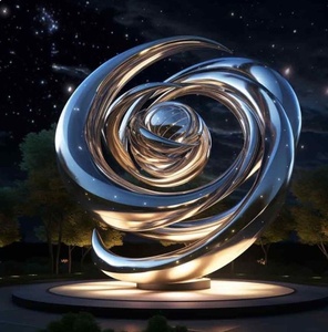 Scultura in Acciaio Inox LED Personalizzata per Esterni, Grande Opera d'Arte Astratta in Metallo, Stile Americano, Colore Personalizzabile - Product Image 2