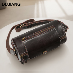 Sac bandoulière cylindrique en cuir véritable Dujiang, grande capacité, sac de poitrine pour homme, tenues de tous les jours - Product Image 2