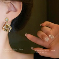 Anting Wanita Model Tetes Berlian Kristal Lapis Emas, Perhiasan Fashion Mewah Laris Grosir, Jarum Perak Serbaguna