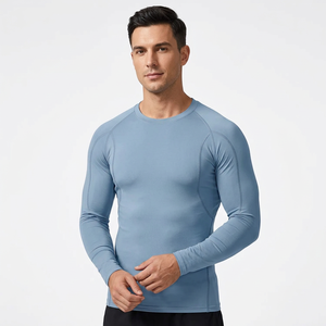 Freandy Sports Premium MMA Rash Guard Homme Manches Longues Bleu Clair Spandex Polyester Séchage Rapide Compression Bjj Front - Product Image 2