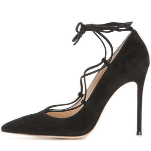 Escarpins à talons hauts en cuir suédé beige <span class=keywords><strong>noir</strong></span> élégant de conception personnalisée pour femmes talons aiguilles d'été à lanières pour mariage - Product Image 4