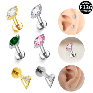 Stud <b>Earrings</b> Marquise Zircon G23 Titanium Alloy Internal Thread Unisex Everyday Wear - Product Image 4