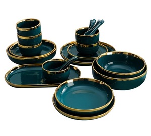 Wholesale Scandinavian Deluxe Luxury Green Porcelain Dinnerware <b>Set</b> Disposable <b>Serving</b> Bowls and Plates for Parties - Product Image 1