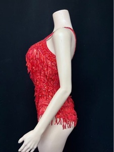 Deslumbrante Traje de Baile Latino con Flecos y Top Halter, Elegante Atuendo para Espectáculos de Danza, Discotecas y Grandes Actuaciones - Product Image 4