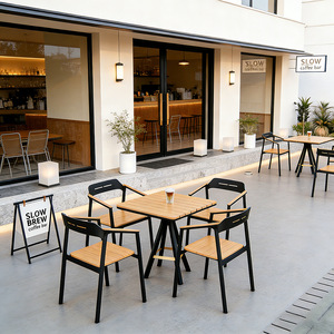 Set di Sedute per Bar e Caffè all'Aperto, Combinazione Tavolo e Sedie per Esterni, BBQ, Ristorante, Bar, Terrazza, Cortile, Giardino - Product Image 2